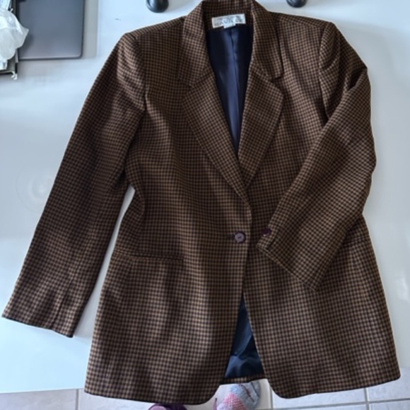 Rena Rowan for Saville Brown Check Blazer Vintage 90s - Picture 2 of 8